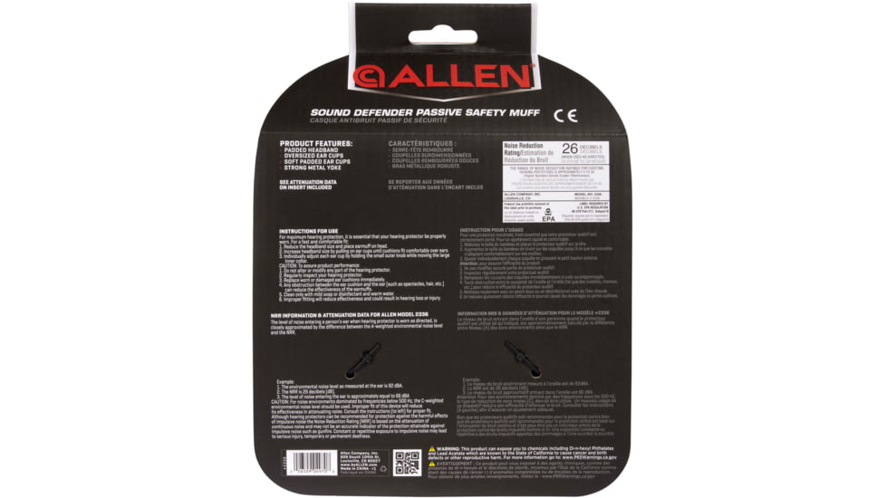 Allen Sound Defender Foldable Safety Earmuffs, 26 dB NRR, ANSI S3.19 &amp; CE EN352-1 Hearing Protection Rated, Black/Gray, One Size, 2336