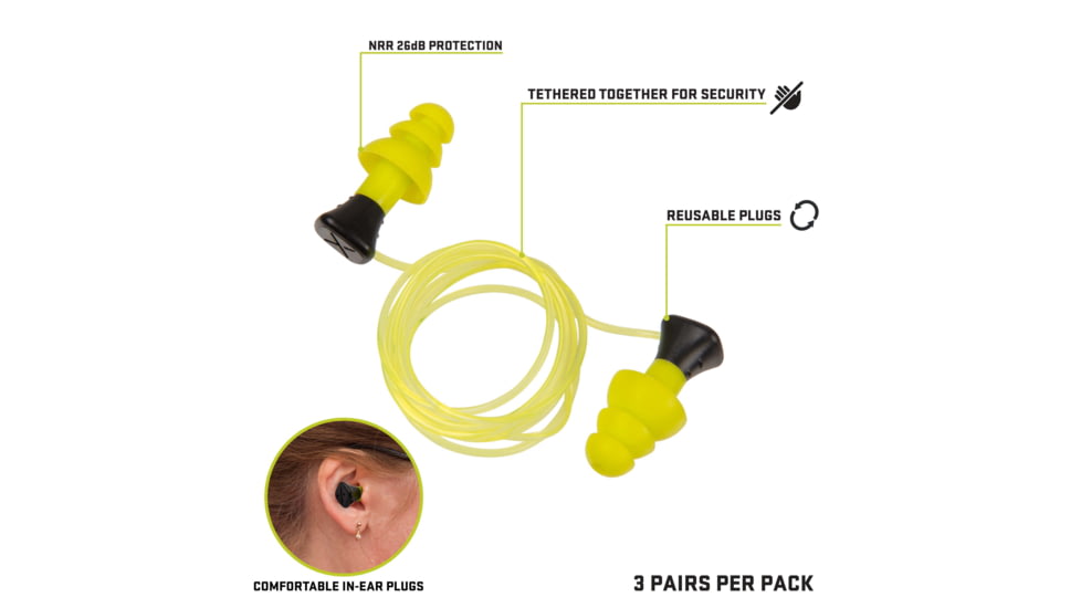 Allen ULTRX Tethered Silicone Ear Plugs, 3-Pairs, Yellow, 4118
