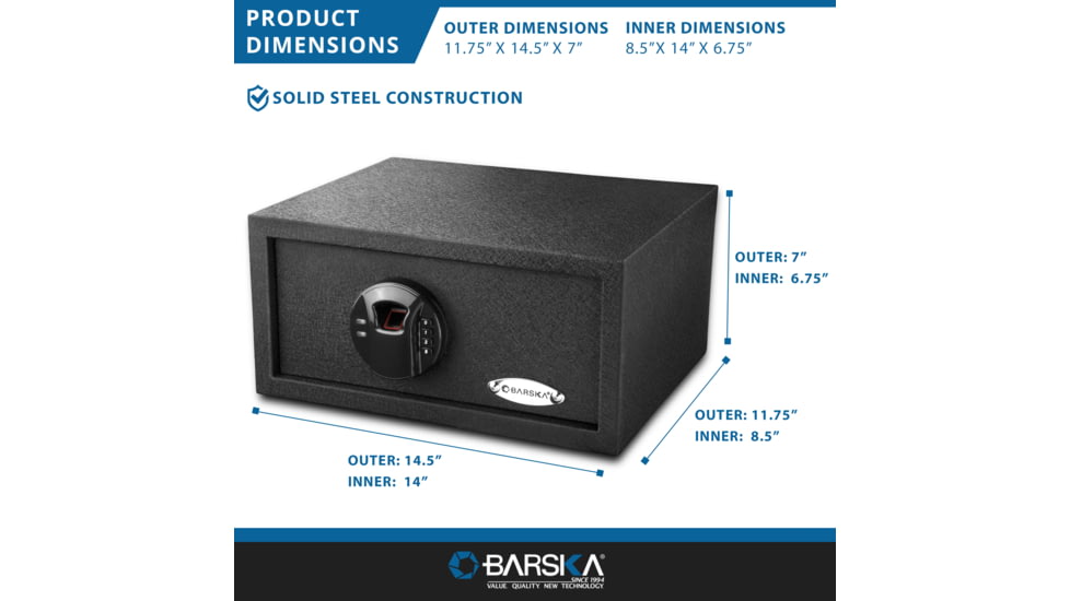 Barska 0.46 Cubic Fit HQ100 Biometric Keypad Safe, Black, Small, AX12888