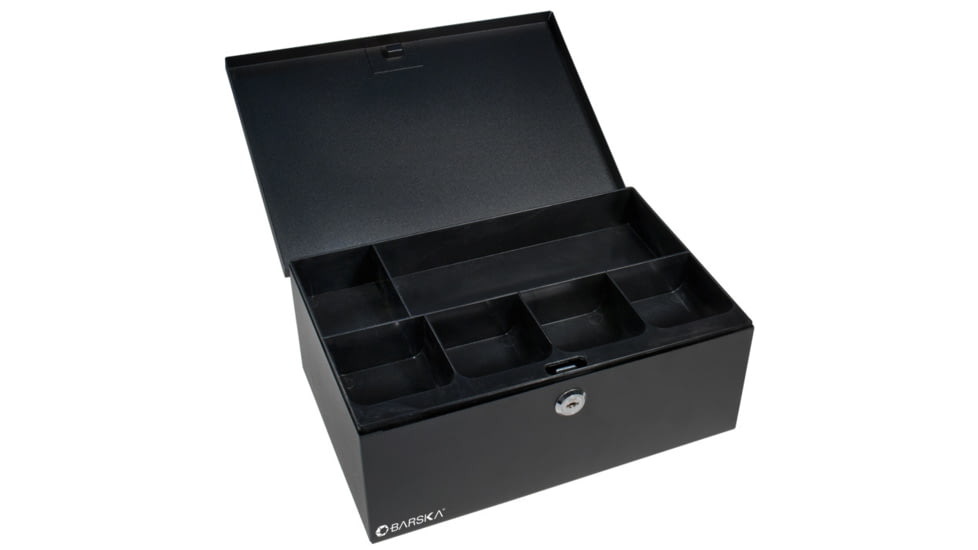 Barska 12in. Cash Box, 6 Compartment Tray, Key Lock, Open CB11792