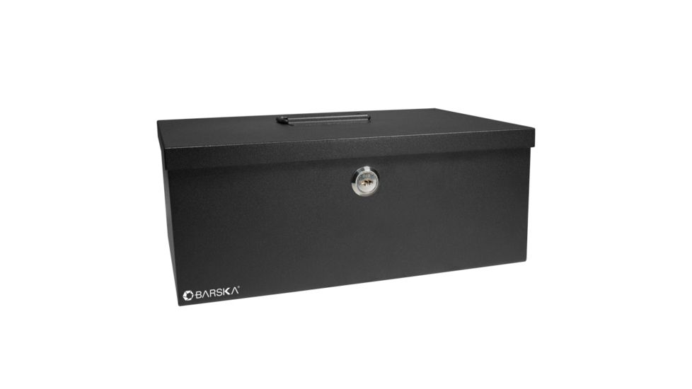 Barska 12in. Cash Box w/ 6 Compartment Coin Tray, Key Lock, Closed CB11792