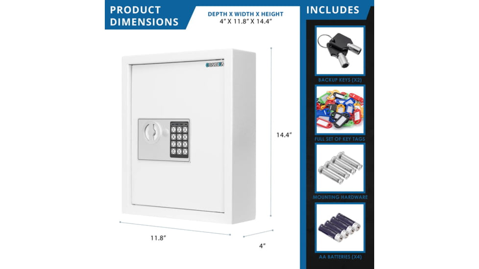 Barska 40 Capacity Fixed Position Key Cabinet Digital Keypad Wall Safe, White, Small, AX13964