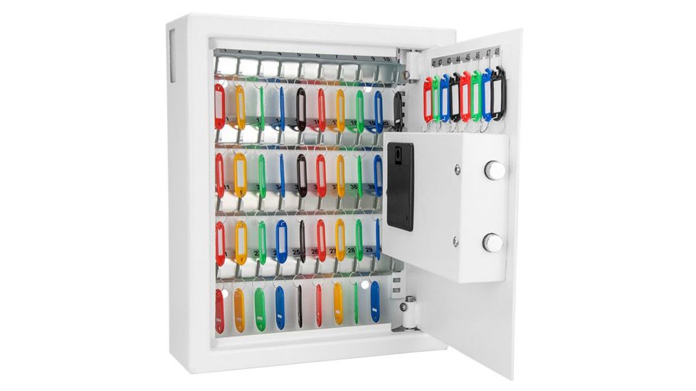 Barska 48 Key Keypad Wall Key Safe, 1 PIN Code Memory, Traditional Key Lock, Black, Outer Size 12 x 4 x 14.5 in AX12658