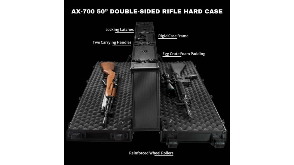 Barska AX-700 50in Rifle Double Sided Protective Hard Case w/ Wheels and Foam, Black, Large, BH13652