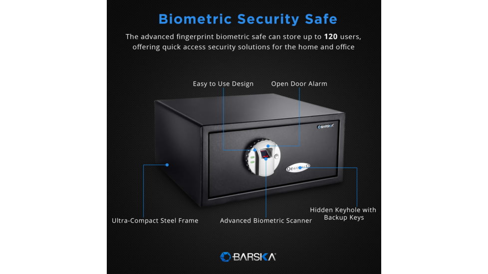 Barska Biometric Fingerprint Safe, Black, 16.25x14.25x7in w/Memory AX11224