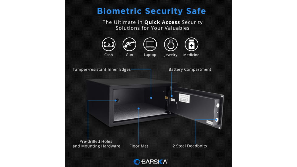 Barska Biometric Fingerprint Safe, Black, 16.25x14.25x7in w/Memory AX11224