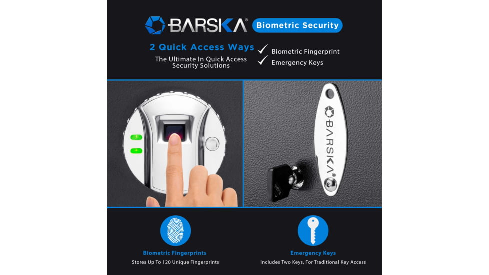 Barska Biometric Fingerprint Safe, Black, 16.25x14.25x7in w/Memory AX11224