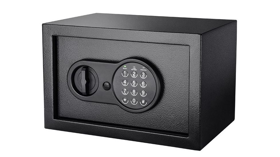 Barska Compact Keypad Safe, Low Battery Alert, 12 Gauge Sheet Steel Construction, Black, Outer Size 12.25 x 8 x 8 in AX12616