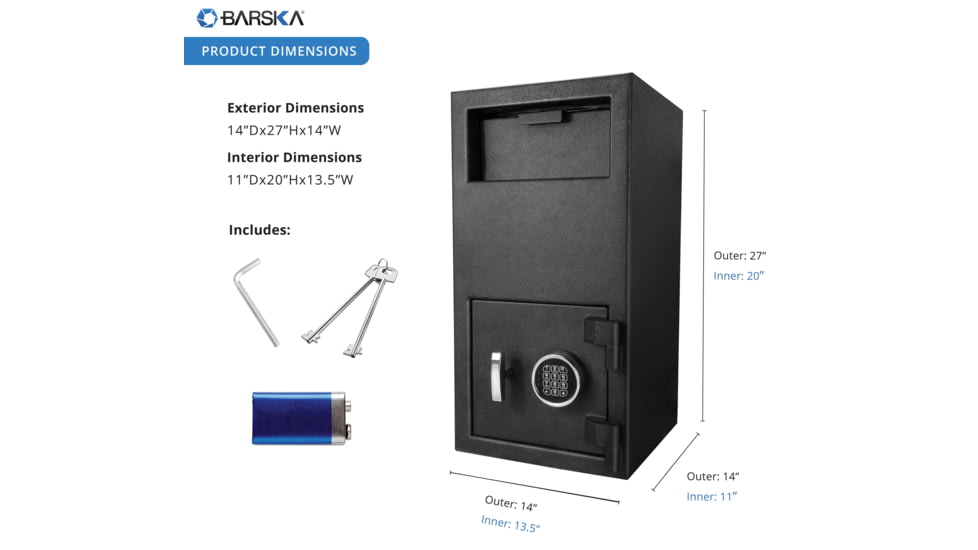 Barska DX-300 Large Depository Keypad Safe, Anti-Fishing Baffles, 3 Steel Locking Bolts, Black AX12590