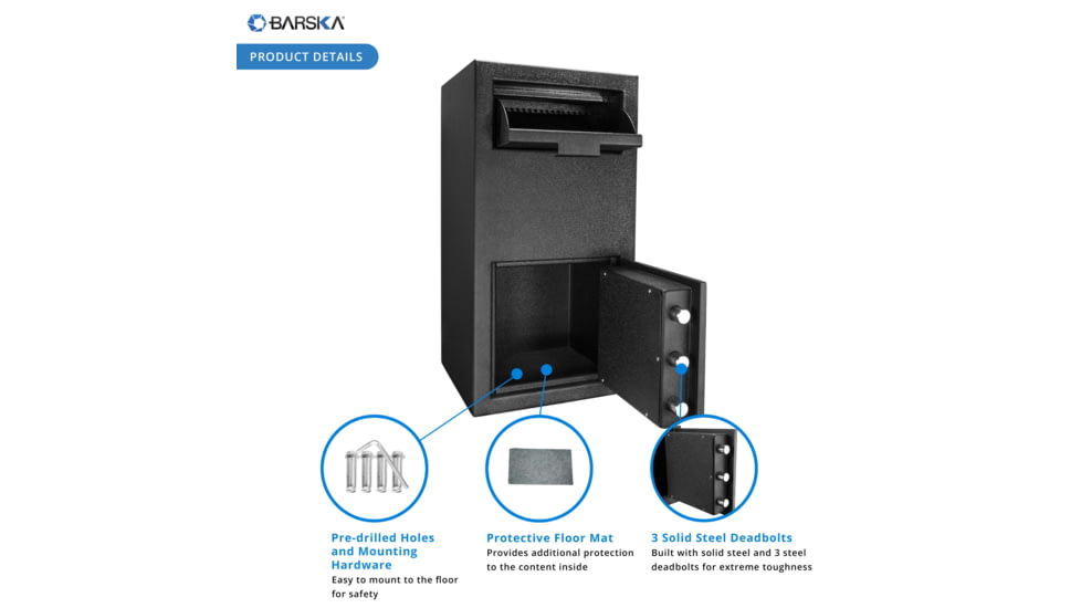 Barska DX-300 Large Depository Keypad Safe, Anti-Fishing Baffles, 3 Steel Locking Bolts, Black AX12590