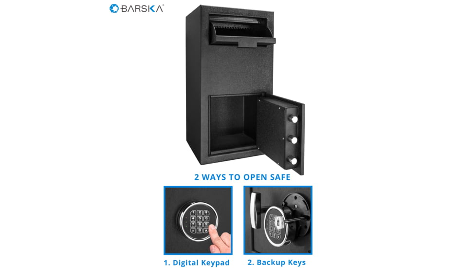 Barska DX-300 Large Depository Keypad Safe, Anti-Fishing Baffles, 3 Steel Locking Bolts, Black AX12590