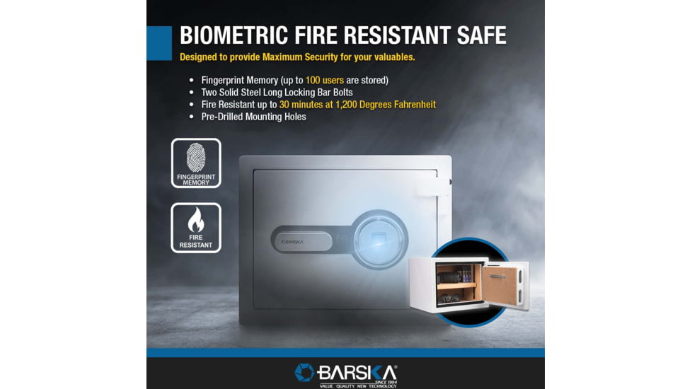 Barska Fire Resistant Security Safe, Compact Biometric, 0.75 Cu, White, Medium, AX13738