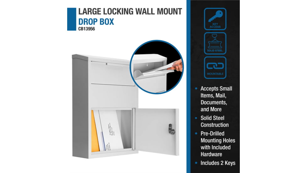 Barska Large Locking Wall Mount Drop Box, White, Large, CB13956