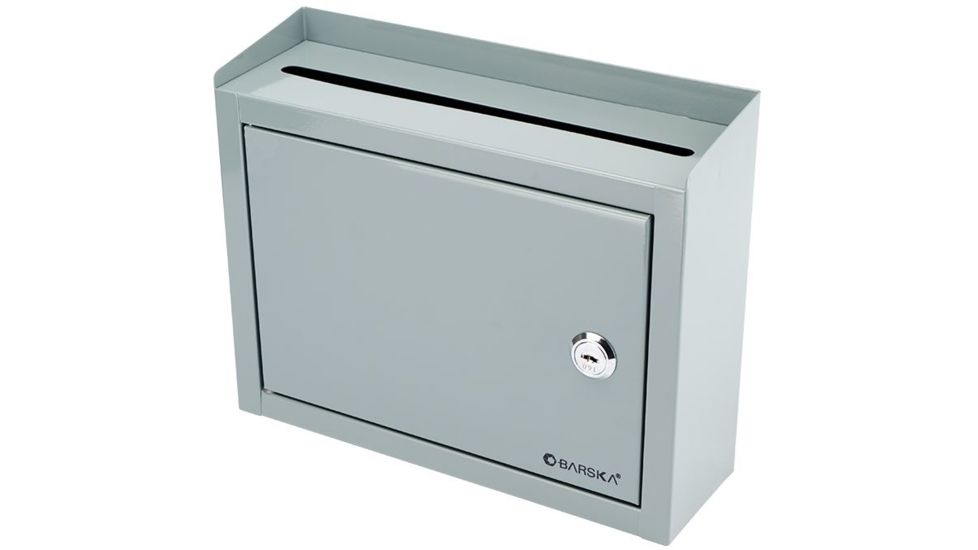 Barska Multi-Purpose Drop Box - Key Lock, Includes 2 Keys, Gray, 9.75 x 3 x 7.75 in CB12710