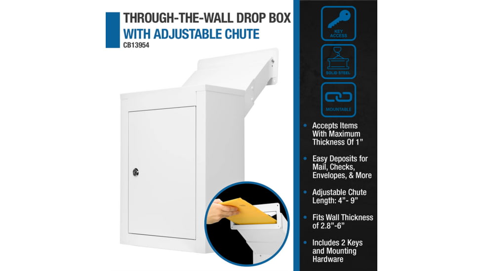 Barska Through-The-Wall Drop Box w/Adjustable Chute, White, Medium, CB13954