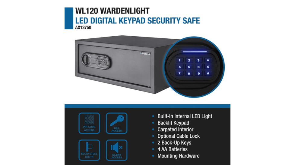 Barska WL120 WardenLight 1.2 Cu. ft Digital Keypad Safe with Interior LED Light, Black, Small, AX13750