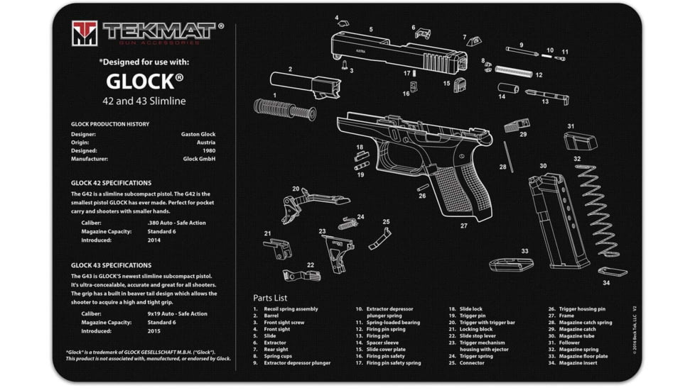 BECK TEK, LLC TEKMAT TEKR20GLOCK4243 Glock 42/43 Ultra Premium Cleaning Mat Pa