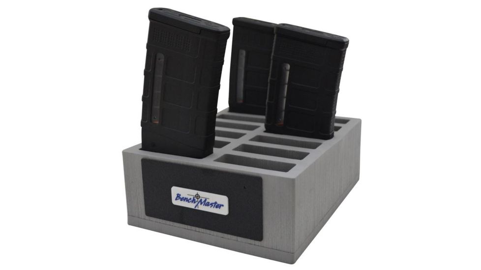 BenchMaster Rifle Rest AR-10 Mag Gun Rack 12 Slot, Black &amp; Gray BMWRARTEN12