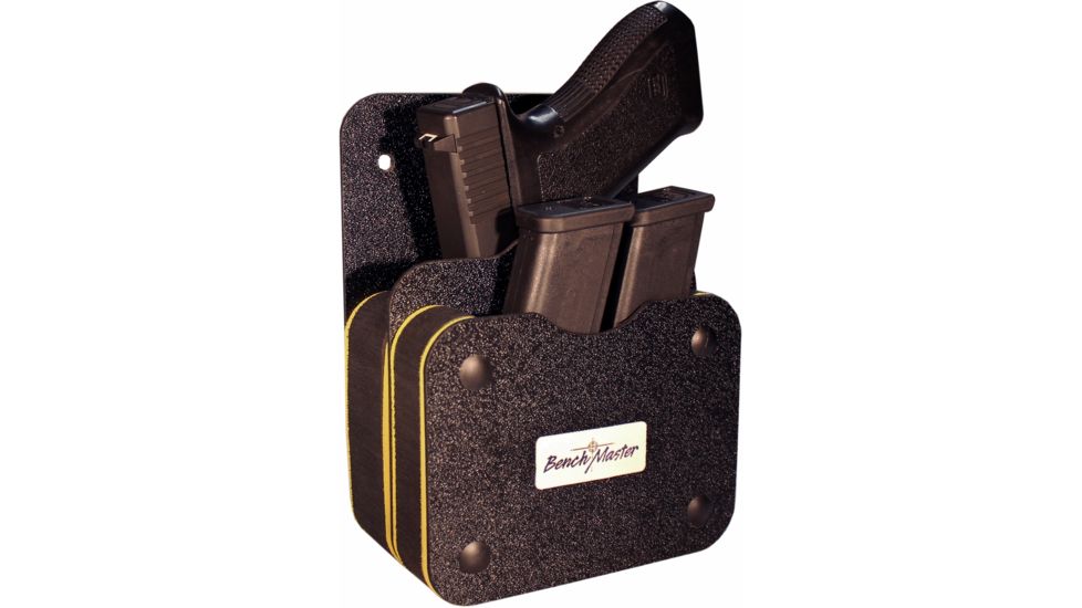 BenchMaster Rifle Rest Weapon Rack Deluxe - Single Gun Pistol Rack with Front Accessory Holder - Handgun Safe Storage Accessories, BMWRDSFVH