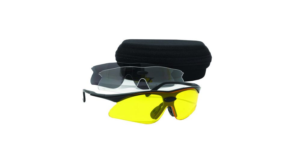 Bob Allen SG1000 Wrap-Around Glasses, Small, Grey-Yellow-Clear Lenses 40128