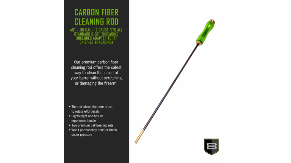 Breakthrough Clean Technologies Carbon Fiber Cleaning Rod with Rotating, Ergonomic Aluminum Handle, 7mm, 45in Length, Black/Green, BT-CFRR-S45