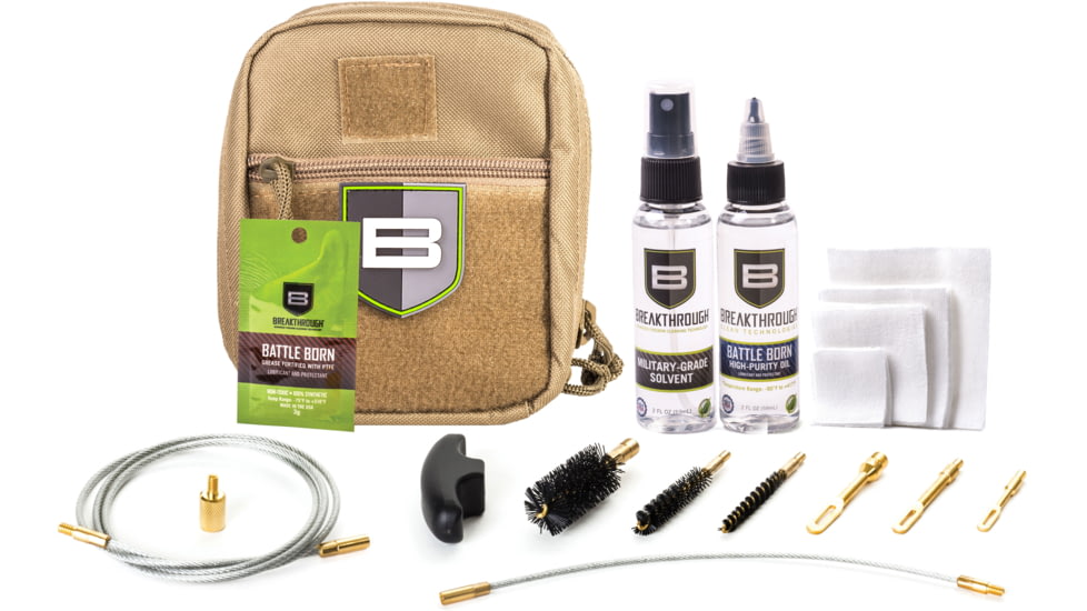 Breakthrough Clean Technologies Nylon Pouch with Molle - Cable Pull Through Cleaning Kit, Desert, .223 Caliber/9mm/12 gauge, BT-QWIC-3G-DST