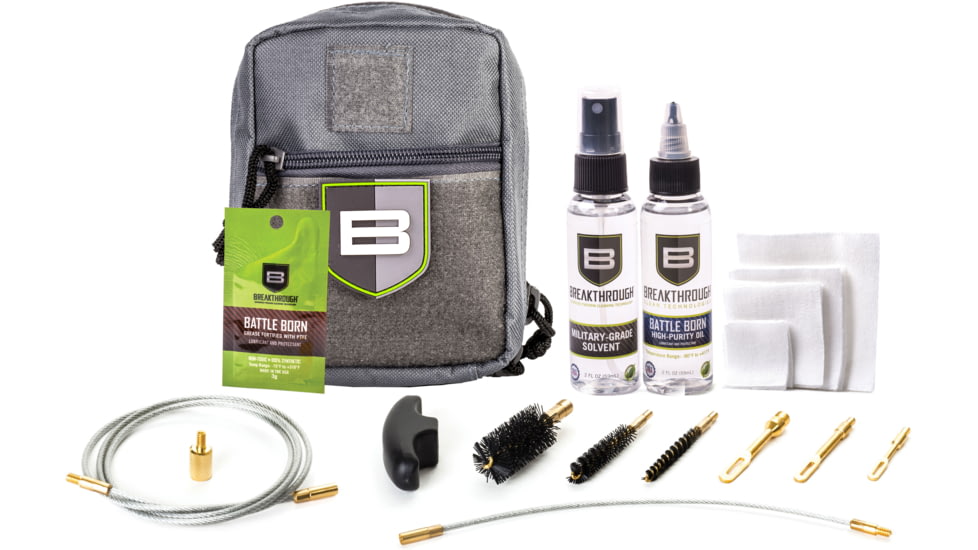 Breakthrough Clean Technologies Nylon Pouch with Molle - Cable Pull Through Cleaning Kit, Gray, .223 Caliber/9mm/12 gauge, BT-QWIC-3G-GRY