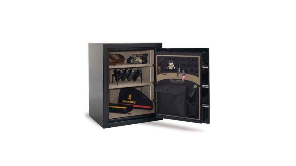 Browning Safes Sporter Compact SP9 Gun Safe,58x30x20in,Gloss Black,Silver Chrome,Scroll,Securam Electronic Lock 1601100200