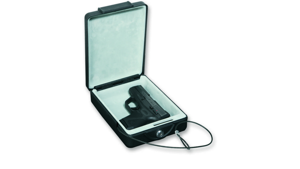 Bulldog Cases &amp; Vaults 8.7x6x2.5 Steel Pistol Strong Box w/ Key Lock, Security Cable - Black BD1100