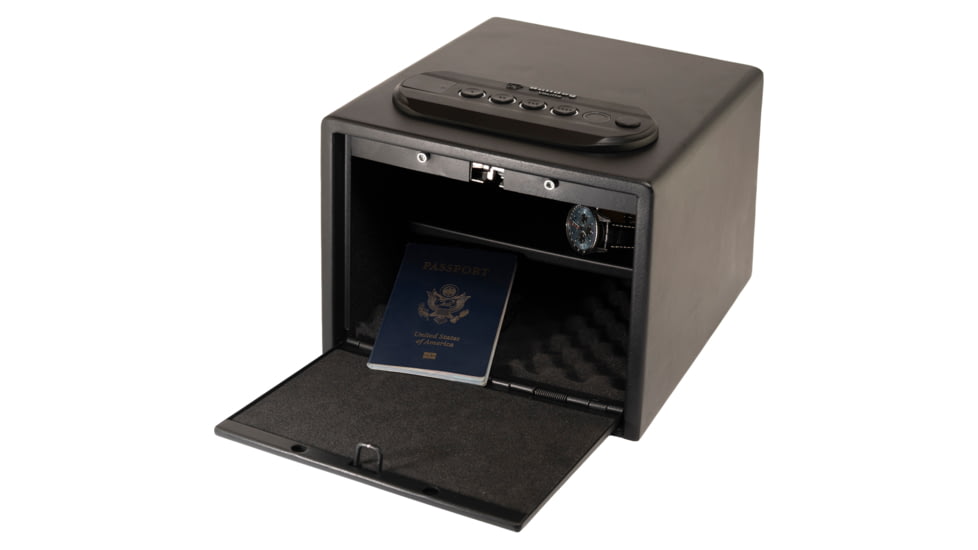 Bulldog Cases Double Pistol Vault with Shelf, 11 inx10 inx8 in, Trio Lock-Key, LED Code and Biometric Fingerprint Reader, Front Style Safe, Black, BD72TV