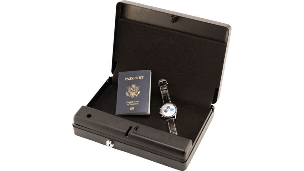 Bulldog Cases Single Pistol Vault, 13 inx8.25 inx2.75 in, Trio Lock-Key, LED Code and Biometric Fingerprint Reader, Standard Top Style Safe, Black, Includes Cable BD74TV