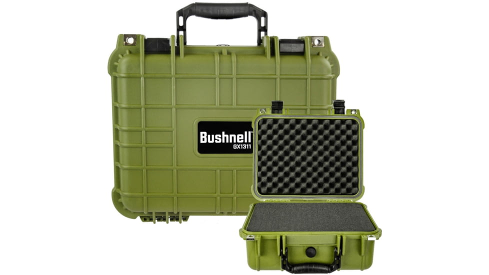 Bushnell Compact 13.37in Waterproof Gear Hard Case w/ Foam, Green, Standard, BN00001-GRN