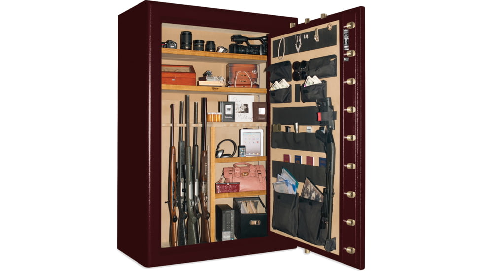 Cannon Safe Commander 54 Fireproof 48 Gun Rifle Safe, 72x50x28in - Hammertone Burgundy/Brass CO54-H5FDB-13