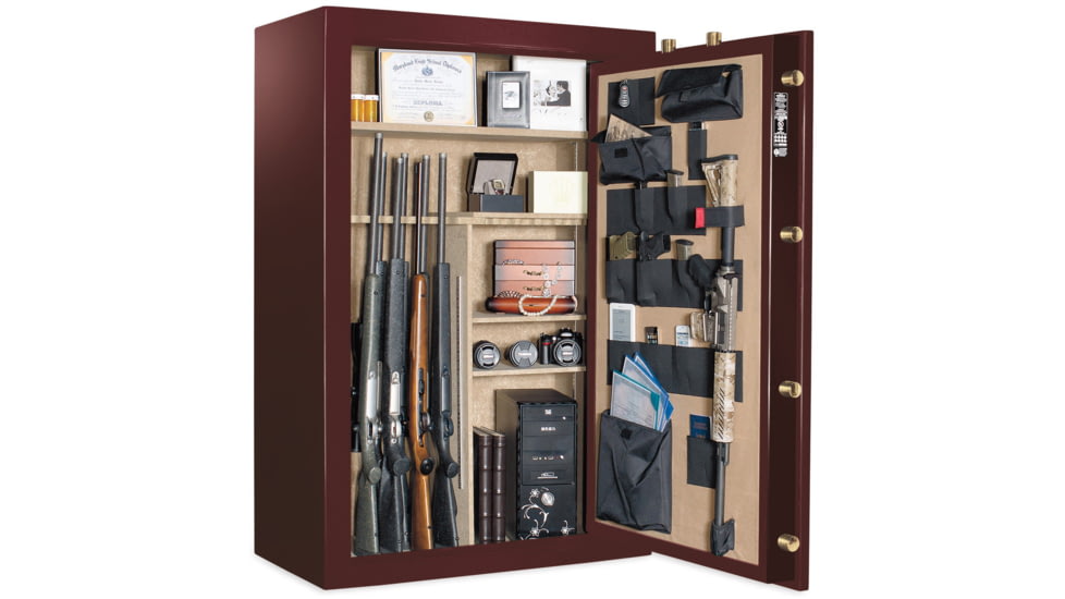 Cannon Safe Deluxe 33 Fireproof 36 Gun Safe, 60x40x24in - Hammertone Burgundy/Brass CA33-H5FDB-13