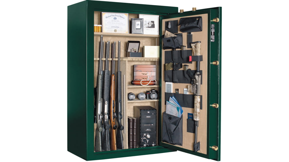 Cannon Safe Deluxe 33 Fireproof 36 Gun Safe, 60x40x24in - Hammertone Green/Brass CA33-H4FDB-13