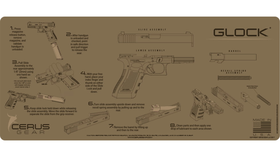 Cerus Gear Glock Instructional Bench Mat, 12in x 27in, Coyote, IM-GLK-INS-COY