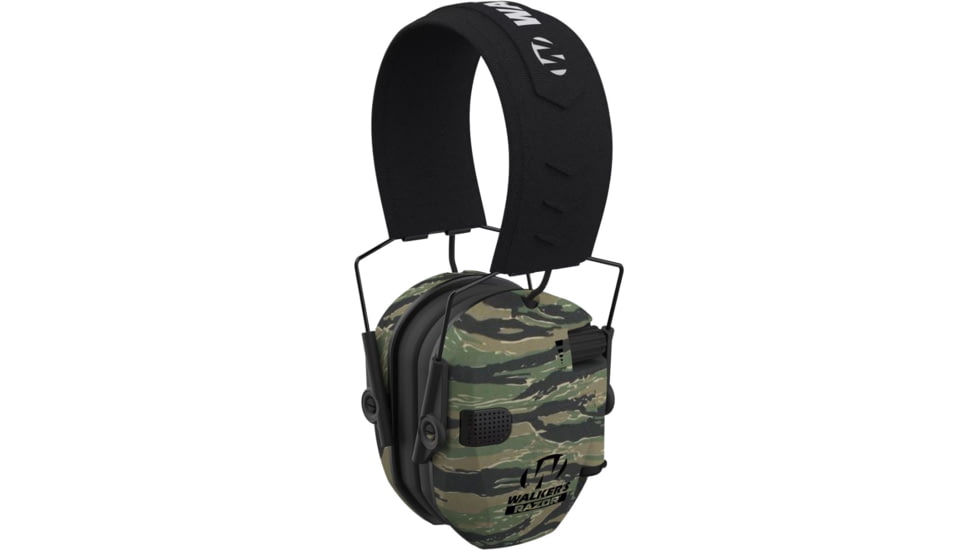 CrossFire Razor Slim Electronic Muff, 23 dB, Over The Head, Black w/Tiger Stripe Camo, GWPRSEMTCMO