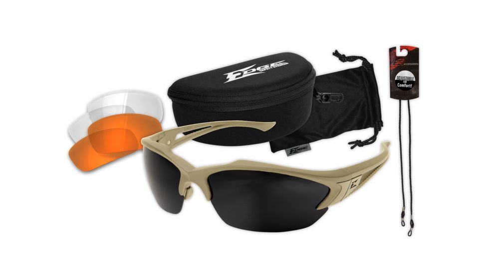 Edge Tactical Acid Gambit 3 Lenses Kit Shooting Glasses, Soft-Touch Desert SandFrame / Clear Vapor Shield, Tiger's Eye Vapor Shield, G-15 Vapor Shield Lenses, Multi, One Size, SG3K5-1