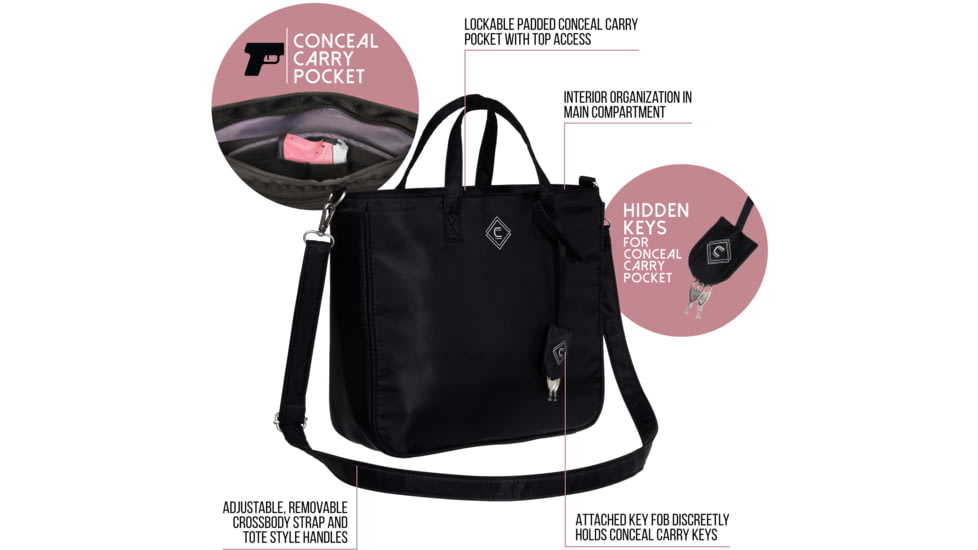 Girls With Guns Concealed Casual Adventure Cross-Body Purse, Lockable Concealed Carry, Ambidextrous, Black, 11 in x 10 in x 4 in, 70635