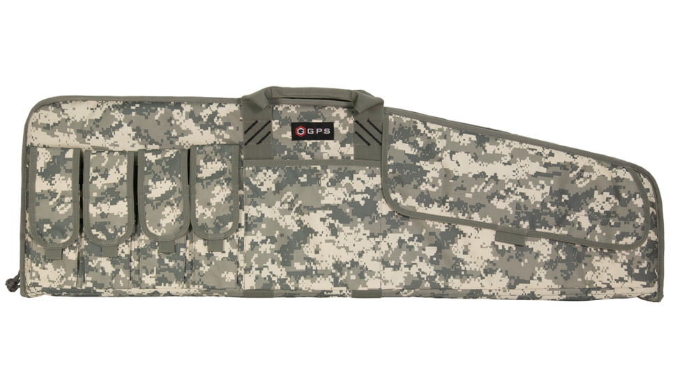 GPS Single Rifle Polyester Case w/Mag Pouch, 42 in, 1 Slot, Handle/Strap Adjustable, Hook and Loop Fastener, Lockable Zipper, Fleece-Lined, Gray Digital, GPSSRC42ACU