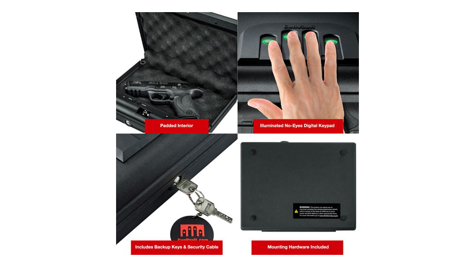Gunvault MV55019 MicroVault 550 Gun Safe, Illuminated Keypad, Manual Key, MV550-19
