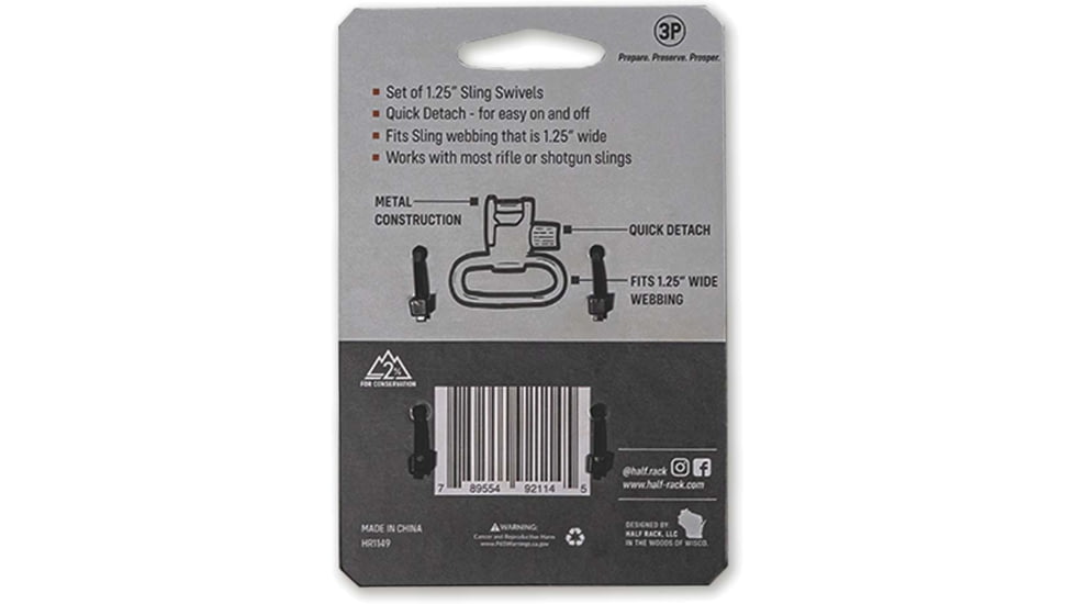 HALF RACK Sling Swivel Set, 2 Psc, 1.25 in, Black, Small, HR1149