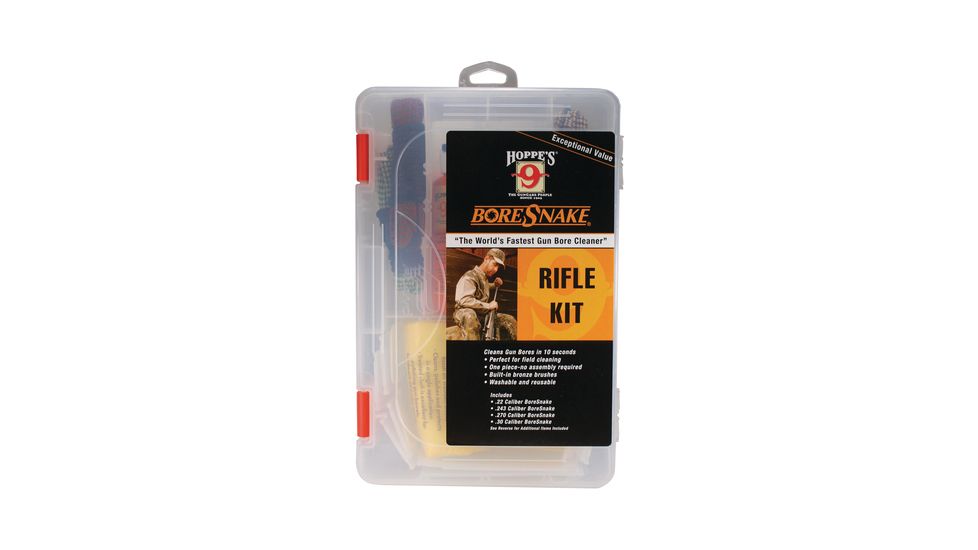 Hoppes Boresnake Rifle Kit Clear w/Orange Tabs Plastic, Box BSRI