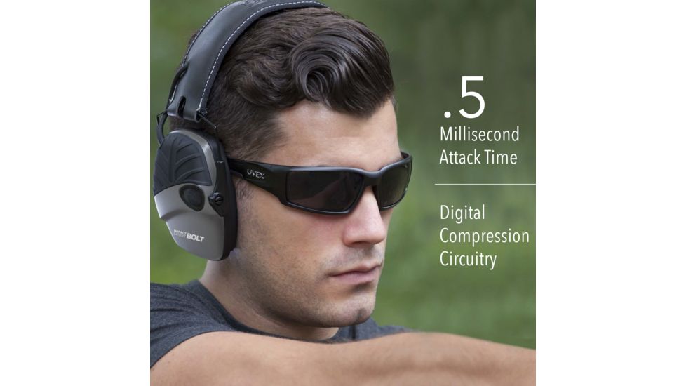 Howard Leight Impact Sport Bolt Electronic Earmuff, Gray, One size fits most, R-02232