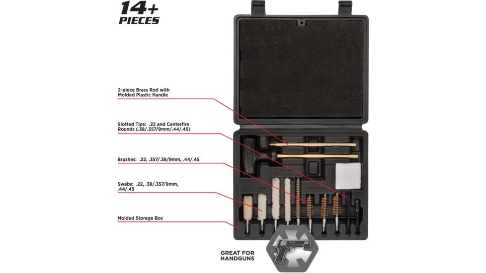 Krome Compact Handgun Cleaning Kit, .22/.38/9mm/.357/.44/.45 Caliber, 14-Pieces, Black, 6.5 in x 7.75 in, 70607