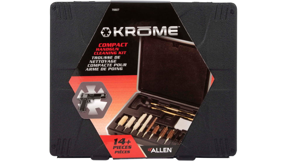 Krome Compact Handgun Cleaning Kit, .22/.38/9mm/.357/.44/.45 Caliber, 14-Pieces, Black, 6.5 in x 7.75 in, 70607