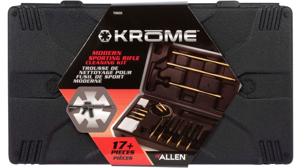 Krome Modern Sporting Rifle Cleaning Kit, .22/ .223/.30/.308 Caliber, 17-Pieces, Black, 5.5 in x 9.5 in, 70605