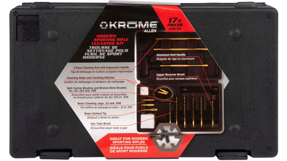 Krome Modern Sporting Rifle Cleaning Kit, .22/ .223/.30/.308 Caliber, 17-Pieces, Black, 5.5 in x 9.5 in, 70605