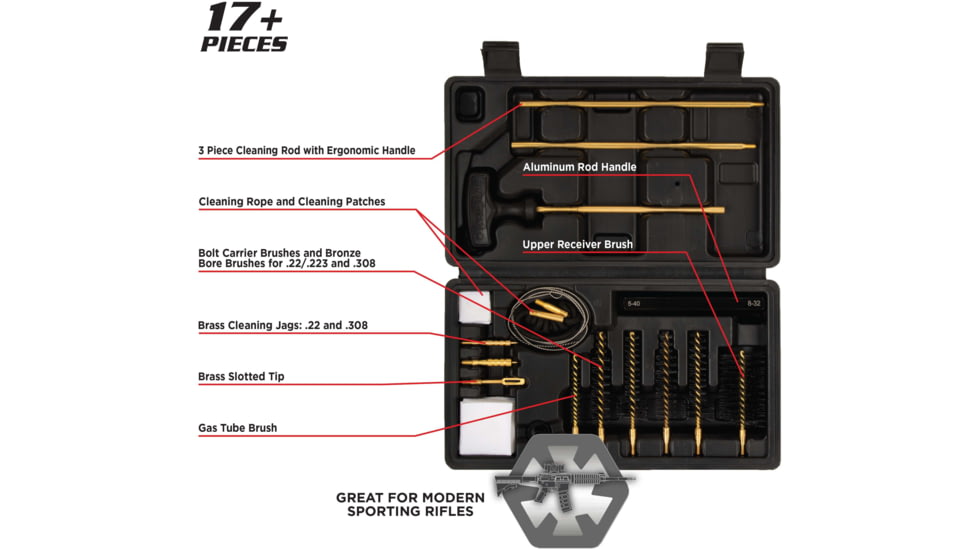Krome Modern Sporting Rifle Cleaning Kit, .22/ .223/.30/.308 Caliber, 17-Pieces, Black, 5.5 in x 9.5 in, 70605