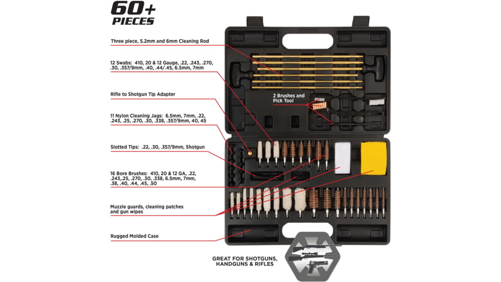 Krome Stronghold Universal Gun Cleaning Kit, 60-Pieces, Black, 10 in x 15 in, 70604